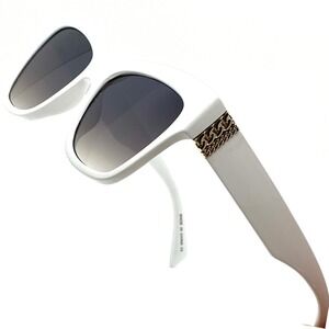 Cat Eye Sunglasses White Frame‎ Gold Accent Black Lens UV400 Protection Lentes